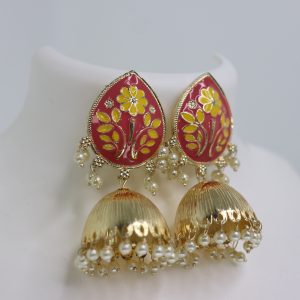 Magical Meenakari Jhumkas in Pink with Golden Touch