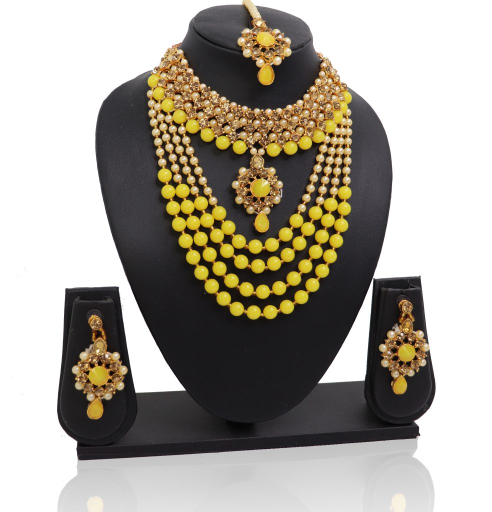 Yellow Pearls Rani Haar Style Gold Plated