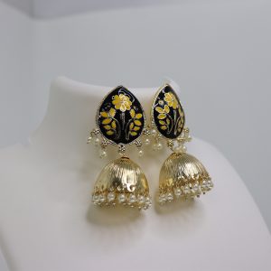 Magical Meenakari Jhumkas in Black with Golden Touch