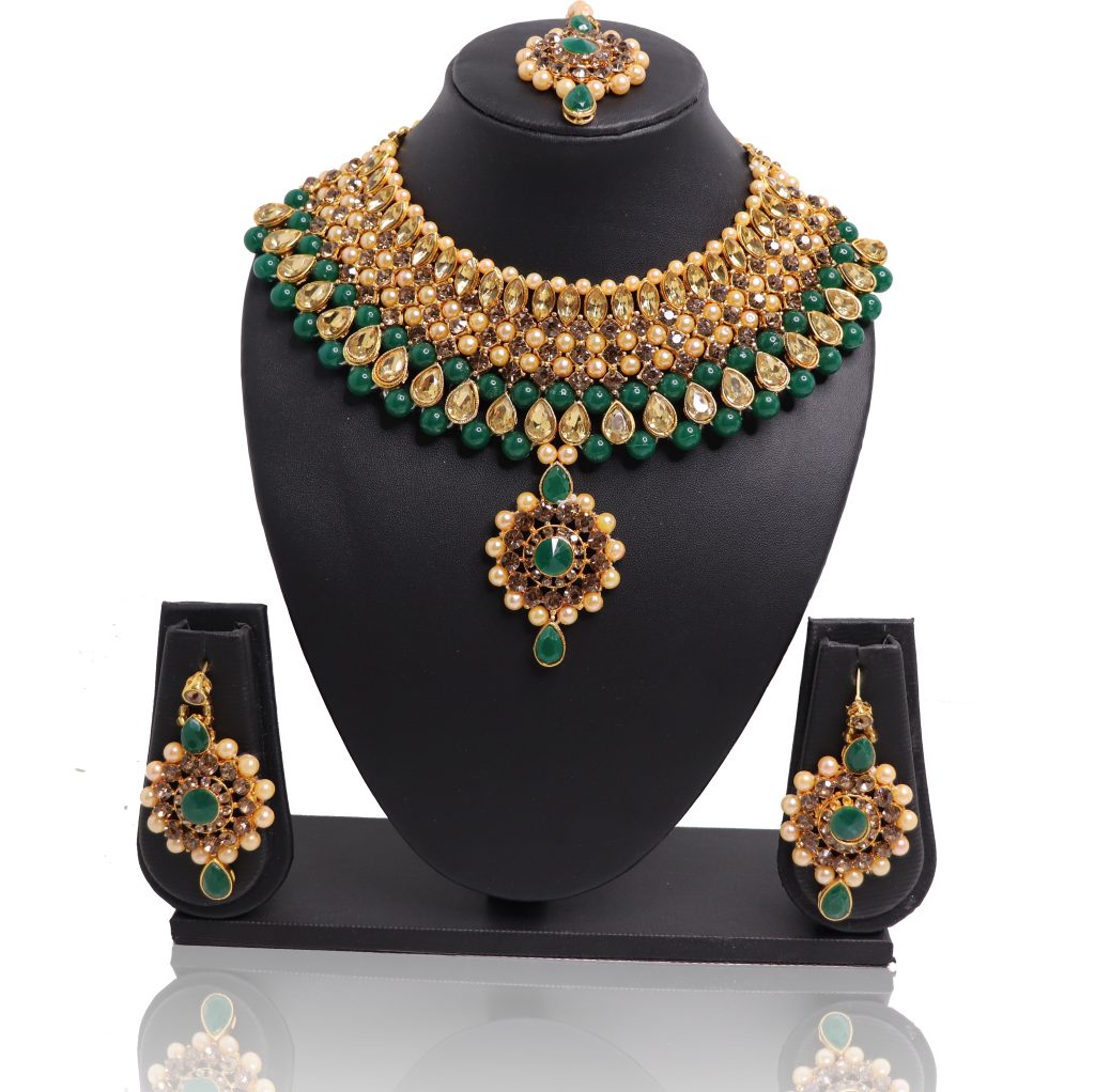 Green Stone Gold Plated Bridal jewelry Kundan Necklace