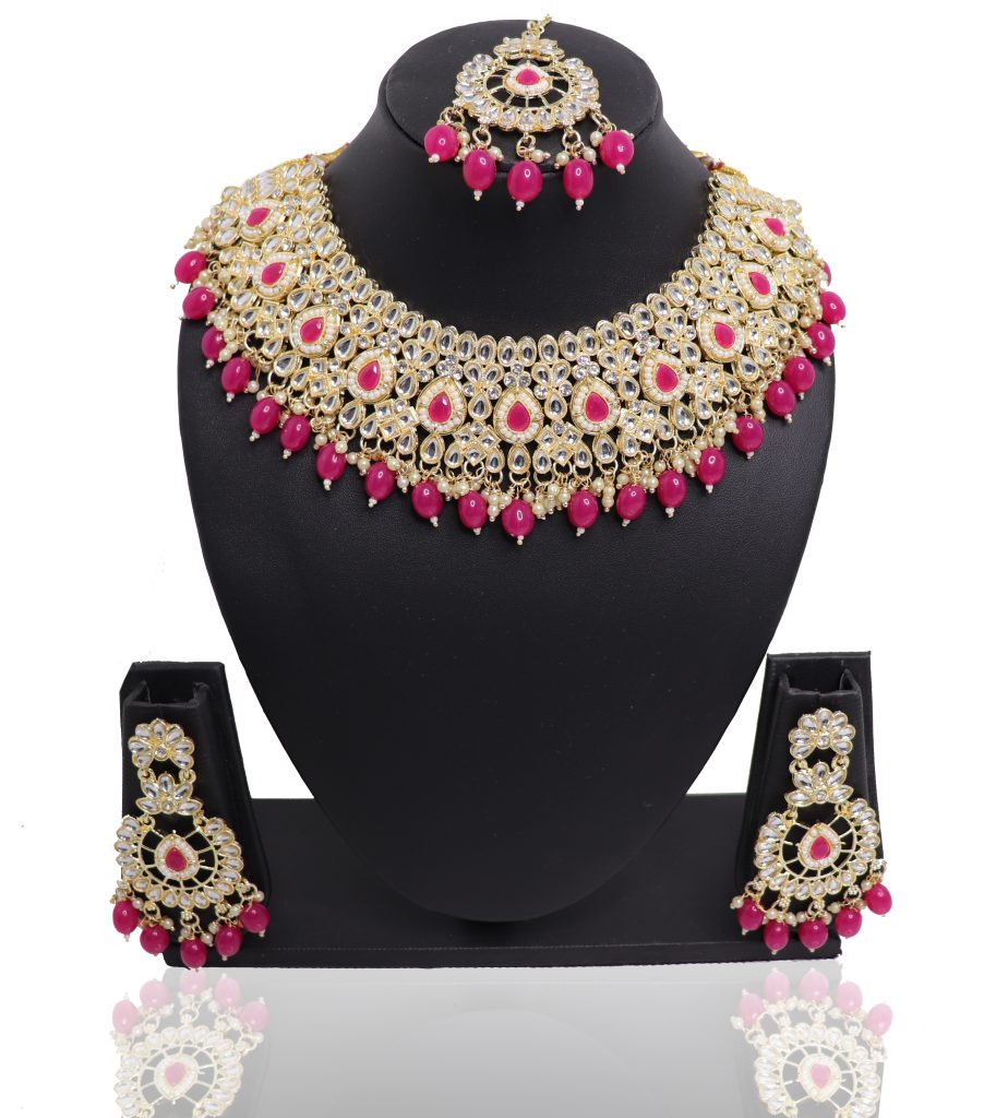 Mgical Magenta Beads Stone Studded Gold Plated 