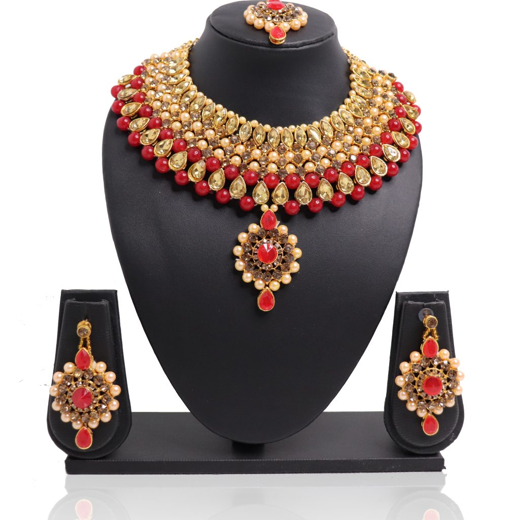 Red Stone Gold Plated Kundan Necklace