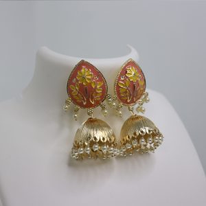 Magical Meenakari Jhumkas in Peach with Golden Touch