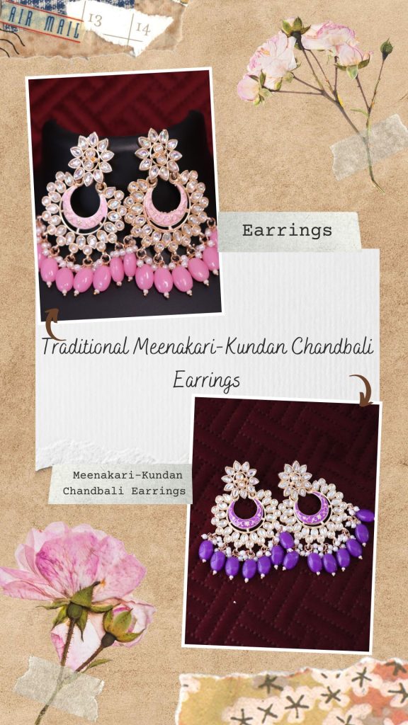 Magical Beads Traditional Meenakari-Kundan Chandbali Earrings